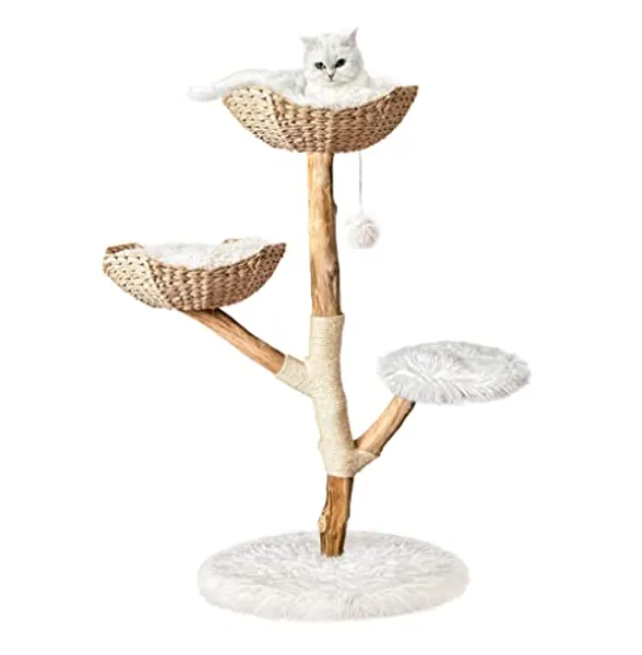 Injollylives Modern Cat Tree Tower, Wooden Cat Tower, Heavy Duty Cat Trees for Large Cats, Unique Handmade Aesthetic Cat Tree with Real Wood Branches, Luxury Boho Cat Furniture, Large