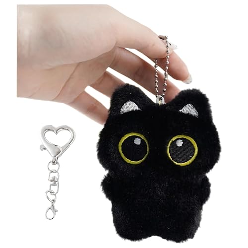 HUIJUFU Black Cat Plush Keychain Cute Bag Charm Gift for Women